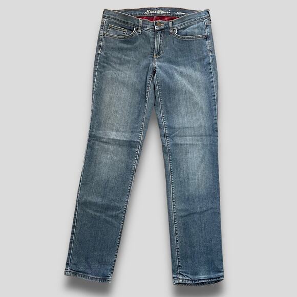 EDDIE BAUER WOMENS JEANS PLAID LINED GORP BOYFRIEND BOHO BLUE JEANS SIZE 6 - Picture 1 of 9